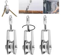 3pcs Pulley With Ball Bearings, Fitness Pulley, Lifting Pulley, Stainless Steel Idler Pulley, Single Pulley Block For 11mm Rope, 30kg Bearing, For Rope, Steel Cable