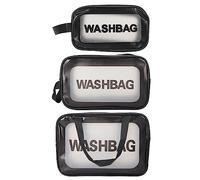 3pcs PVC Makeup Bag Lightweight Transparent Portable Cosmetic Bag for Travel Home Business Men Women Black Set of Three