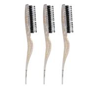 3pcs Rat Tail Brush Brush Nylon Style Brush pour les cheveux se séparant de trois rangées (Or pailleté)