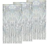3PCS Rideaux à Franges, Argent Rideau Metallique a Frange, Rideaux à Franges en Feuille d'aluminium métallique,pour Fête d'anniversaire Shower Mariage Décorations De Noël (1m x 2m) (Couleur argent)