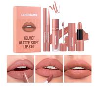 3Pcs Rouge à lèvres mat+ Rouge à Lèvres Liquide mat + Set de Liner à Lèvres, Pigment Velouté Nude Brillant à lèvres anti-adhérent, imperméable et longue durée Set de maquillage (#02, Paquet de 1)