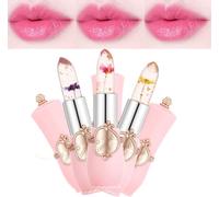3pcs Rouges À Lèvres En Gelée De Fleurs De Cristal,Brillant À Lèvres À Changement De Couleur De Température Magique,Hydratant Longue Durée Imperméable Baume À Lèvres