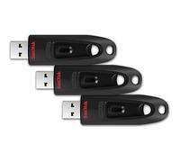 3PCS SanDisk 64 Go Ultra Clé USB 3.0 , jusqu'à 130 Mo/s Noir - (paquet de trois )