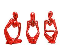 3pcs Sculptures Décoratives Maison Bureau, Penseur Ornements Sculpture Abstraite, Moderne Statue Décoration d'intérieur, Cadeau Noël, Statuette Resine, Moderne Accessoires Décoration (Rouge)