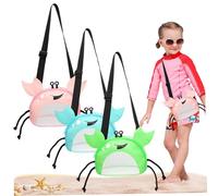 3pcs Sequet 7x4x5.5 '' sac de plage en maille en forme de crabe avec bracelet ajusté Sac à coquillage pour enfants tenant le sable de piscine de coquillage