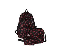 3pcs / Set Back Print Backpack avec Sac à bandoulière et Petit Sac à Main (Rouge Noir)