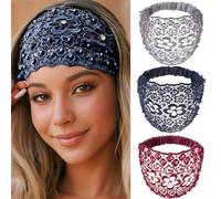 3pcs Set Boho-chic Crystal & Pearl Embellished Wide Headbands, Boho-Chic Crystal & Pearl Wide Headbands for Women (3PCS-G)