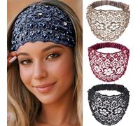 3pcs Set Boho-chic Crystal & Pearl Embellished Wide Headbands, Boho-Chic Crystal & Pearl Wide Headbands for Women (3PCS-C)
