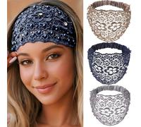 3pcs Set Boho-chic Crystal & Pearl Embellished Wide Headbands, Boho-Chic Crystal & Pearl Wide Headbands for Women (3PCS-A)