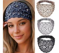 3pcs Set Boho-chic Crystal & Pearl Embellished Wide Headbands, Boho-Chic Crystal & Pearl Wide Headbands for Women (3PCS-B)