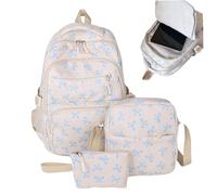 3PCS / Set Bow Sac à dos pour les filles en nylon esthétique mignon Back to School Backpacks avec boîte à crayon lunch pour retour l'école, voyagerr