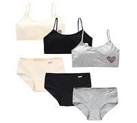 3pcs/Set Brassières Sport Fille, Soutien-Gorge en Coton Bretelles Fines Extensible Et Respirant Soutien-Gorge de Sport Culotte Coton Slip sous-Vêtement Adolescentes Fille de 8 à 18 Ans, Taille Unique