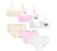 3pcs/Set Brassières Sport Fille, Soutien-Gorge en Coton Bretelles Fines Extensible Et Respirant Soutien-Gorge de Sport Culotte Coton Slip sous-Vêtement Adolescentes Fille de 8 à 18 Ans, Taille Unique