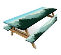 3PCS / Set Couverture DE Table de Pique-Nique ajustée avec couvercles Banc, Couverture Table Pique-Nique extérieure élastique élastique 30 x 72 Pouces, étanche pour Manger, Camping