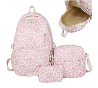 3PCS / Set Flower Sac à dos pour les femmes filles, sac à dos floral esthétique Kawaii avec de messager moyen et petit pour l'école, voyager, sacs de camping pour filles
