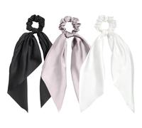 3pcs Silk Srunchies Satin Srunchies for Women Women Black, Gris et blanc Elegant Satin Srunchies 13.8 '' Stretchy Bow Style Silk Srunchies for Bun, Tail and Bracelet