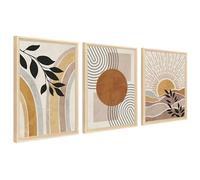 3Pcs Stampa su Tela Con Cornice Boho Metà Secolo Moderno Pittura Quadri su Tela Piante Naturali Sole del Deserto Quadri Moderni Soggiorno Camera da Letto Casa 40x60cm x3pcs (Senza Plexiglass)
