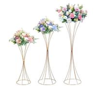 3Pcs Stands de Fleurs en Forme de l'Entonnoir - Porte-Fleurs en Fer pour Décor (Doré ) - Hauteur de 50,66,79cm, VASE - SOLIFLORE