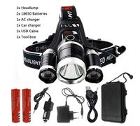 3pcs T6 - Lampe Frontale À Led Z25, Torche 3x Xml 3xt6, Lumière Non Zoomable, Oui, Ampoules Rechargeables, 2x18650, Batterie T6