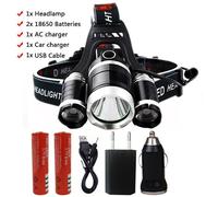 3pcs T6 - Lampe Frontale À Led Z25, Torche 3x Xml 3xt6, Lumière Non Zoomable, Oui, Ampoules Rechargeables, 2x18650, Batterie T6