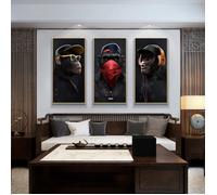 3PCS Tableau Impression sur toile Affiche Trois animaux singes écoutent des chansons Peinture Murale 40X50Cm Sans Cadre