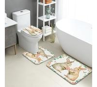 3Pcs Tapis De Bain Art De Pâques Fleur De Lapin Mignon Douche Coussin Confortable Durable Tapis De Salle De Bains, pour Bathroom, Cuisine, Chambre
