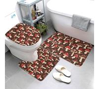 3Pcs Tapis De Bain Champignon Rouge Douche Coussin Absorbant Confortable Tapis De Bain Ensemble, pour Chambre, Cuisine, Bathroom