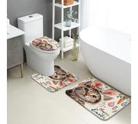 3Pcs Tapis De Bain Chat Lapin Mignon De Pâques Toilette en Forme De U Mat Décoratif Mode Set De Tapis Toilette, pour Chambre, Cuisine, Bathroom