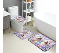3Pcs Tapis De Bain Chiots Mignons De Pâques Et Joyeux Printemps Bath Mat Antidérapant Imprimer Décoratif Tapis De Bain Contour, pour Chambre, Cuisine, Bathroom