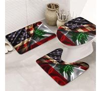 3Pcs Tapis De Bain Drapeau Combiné du Liban Et des États-Unis Toilette en Forme De U Mat Confortable Absorbant Tapis De Bain Ensemble, pour Bathroom, Cuisine, Chambre