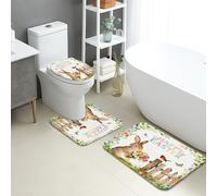 3Pcs Tapis De Bain Fleur Lapin Mignon De Pâques Douche Coussin Imprimer Confortable Tapis De Salle De Bains, pour Chambre, Cuisine, Bathroom