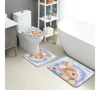3Pcs Tapis De Bain Fleur Lapin Mignon De Pâques Douche Coussin Imprimer Mode Tapis De Salle De Bains, pour Chambre, Cuisine, Bathroom