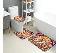 3Pcs Tapis De Bain Fleur Mignonne avec des Œufs De Pâques Et des Lapins Toilette en Forme De U Mat Antidérapant Mode Set De Tapis Toilette, pour Bathroom, Cuisine, Chambre