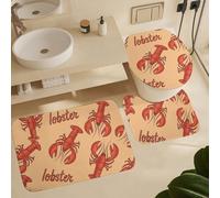 3Pcs Tapis De Bain Homard Vintage Rouge Couverture De Toilette Siège Durable Imprimer Set De Tapis Toilette, pour Bathroom, Cuisine, Chambre