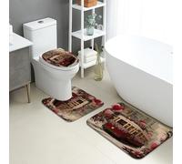 3Pcs Tapis De Bain Motifs Floraux Romantiques Vintage Bath Mat Antidérapant Lavable Antidérapant Set De Tapis Toilette, pour Cuisine, Bathroom, Chambre