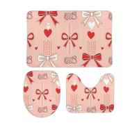 3Pcs Tapis De Bain Nœuds Rouges Et Blancs Toilette en Forme De U Mat Absorbant Antidérapant Tapis Contour en U, pour Cuisine, Bathroom, Chambre