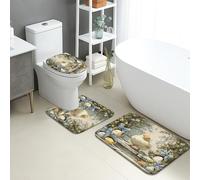3Pcs Tapis De Bain Pâques : Adorables Canetons Et Fleurs Douche Coussin Durable Doux Tapis De Bain Ensemble, pour Bathroom, Cuisine, Chambre