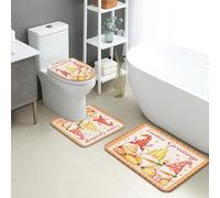 3Pcs Tapis De Bain Pâques Lapins Colorés Œufs Bath Mat Antidérapant Lavable Confortable Tapis De Bain + Contour + Abattant WC, pour Bathroom, Cuisine, Chambre