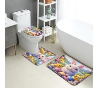 3Pcs Tapis De Bain Pâques Lapins Mignons Et Poulets Bath Mat Antidérapant Doux Antidérapant Set De Tapis Toilette, pour Cuisine, Bathroom, Chambre