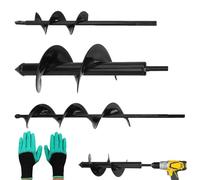 3pcs Tariere Pour Perceuse, Foret Hélicoïdal De Jardin, Tarière De Plantation D'ampoules, Avec Gants Jardinage, Pratique Pour Creuser Des Trous Et Cultiver En Profondeur, 8x30 +4x22 +4x42 Cm