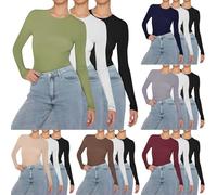 3Pcs Tee Shirt Femme Sport Respirant, Tee Shirt Femme Grande Taille, Tshirt Col Rond Haut Lot De 3 Top Manche Longue Vêtements Sport Loungewear Quotidiennes T-Shirt Uni Tshirt Décontractés Top