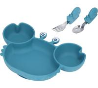 3pcs todddler set plaque divisée silicone tétine bébé anti slip BPA libre avec fourchette cuillère pour enfants bleu
