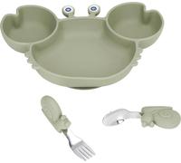 3pcs todddler set plaque divisée silicone tétine bébé anti slip BPA libre avec fourchette cuillère pour enfants vert