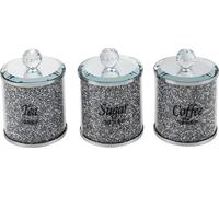 3pcs verre de rangement Diamants concassés Récipient en verre de stockage Verres 500ml avec couvercles anti-poussière pour cuisine café, thé et sucre