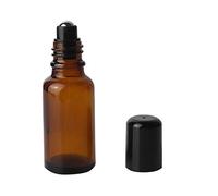 3pcs verre rouleau bouteilles-vide rechargeable parfum huile essentielle maquillage cosmétique roll-on flacon de stockage avec ballon en acier inoxydable et capuchon noir (brun) (20ml)