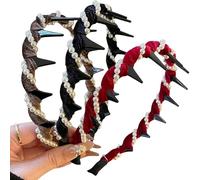 3Pcs Vintage High Cranium Artificial Pearl Hairband,Elegant Braided Pearls Headbands with Teeth,Decorative Hair Bands Fashion Hair Accessories Gifts (A)