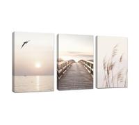 3Pcs Vue sur la mer au coucher du soleil Tableau Décoration Murale Salon Esthétique Paysage Impression sur Toile Image sur Toile Abstraite Peintures sur Toile Décoration Murale pour Chambre 40x60cmx3