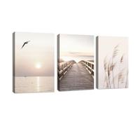 3Pcs Vue sur la mer au coucher du soleil Tableau Décoration Murale Salon Esthétique Paysage Impression sur Toile Image sur Toile Abstraite Peintures sur Toile Décoration Murale pour Chambre 40x60cmx3