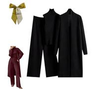 3PCS Womens Knitted Pants Suit with Cardigan Turtleneck Sweater Set,3 Piece Autumn Winter Knit Lounge Set,Fall Travel Outfits (Black, One Size)