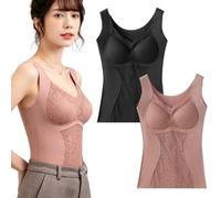 3PCS Women's Thermal V Neck Lace Camisole with Built-in Bra Wool Lined Tank Top Winter Base Layer